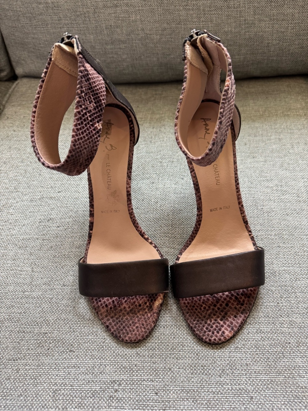 Anne B Le chateau Brown Snake-Print Ankle-Strap Heels
